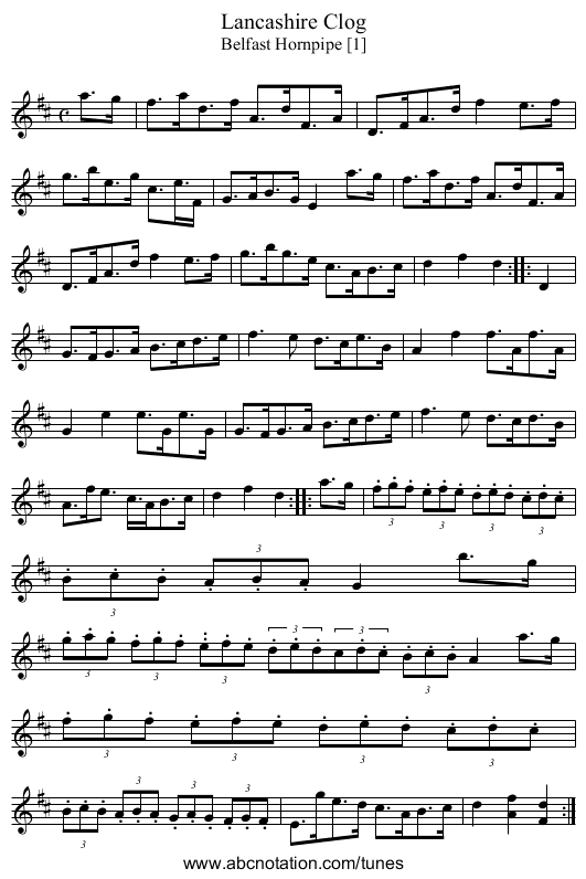 Lancashire Clog - staff notation