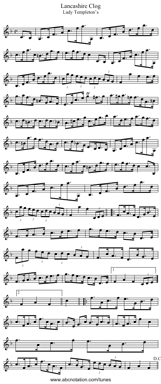 Lancashire Clog - staff notation