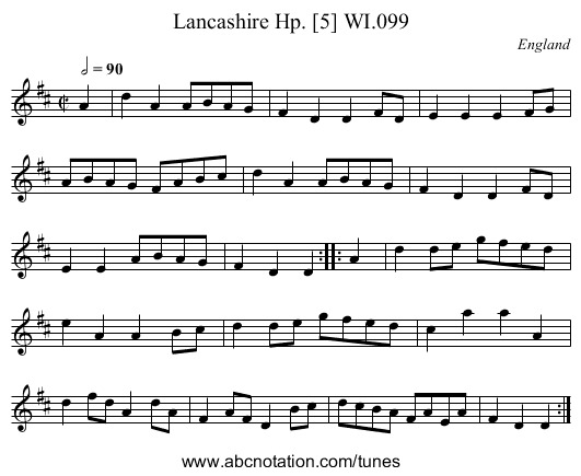 Lancashire Hp. [5] WI.099 - staff notation