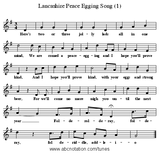Lancashire Peace Egging Song (1) - staff notation