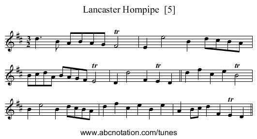 Lancaster Hornpipe  [5] - staff notation