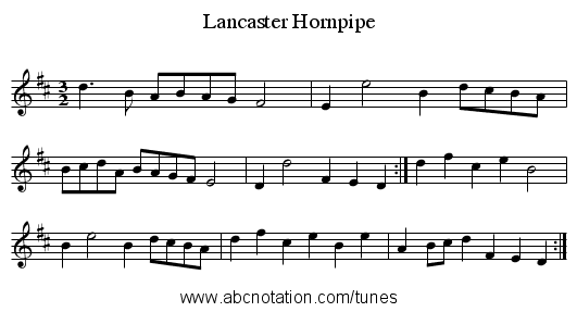 Lancaster Hornpipe - staff notation