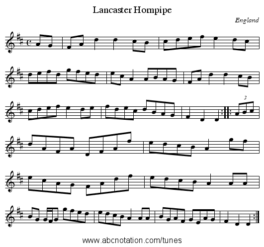 Lancaster Hornpipe - staff notation