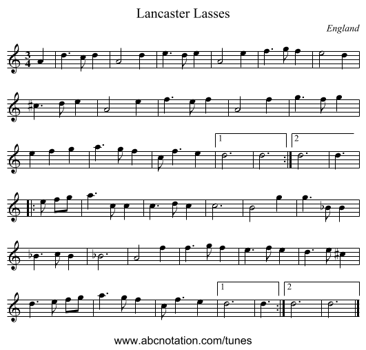 Lancaster Lasses - staff notation
