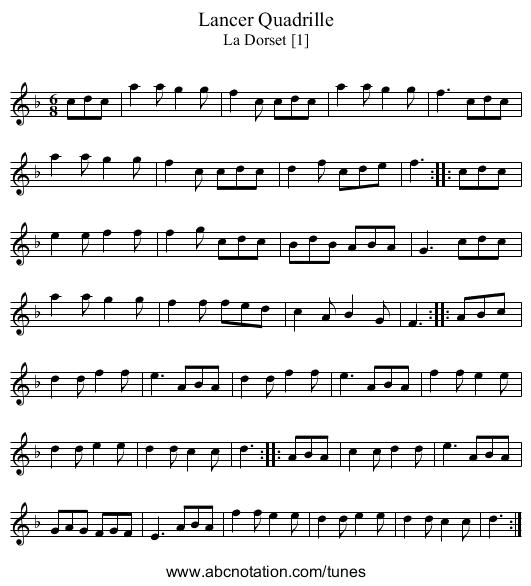 Lancer Quadrille - staff notation