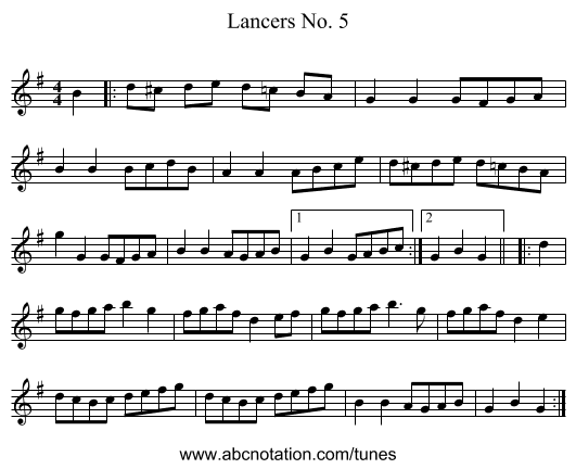 Lancers No. 5 - staff notation