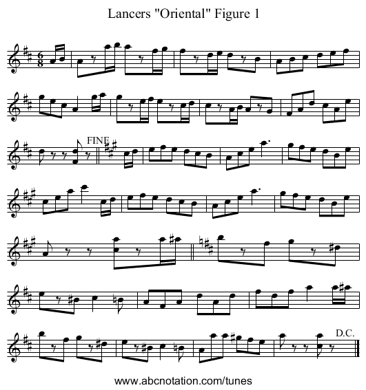 Lancers Oriental Figure 1 - staff notation