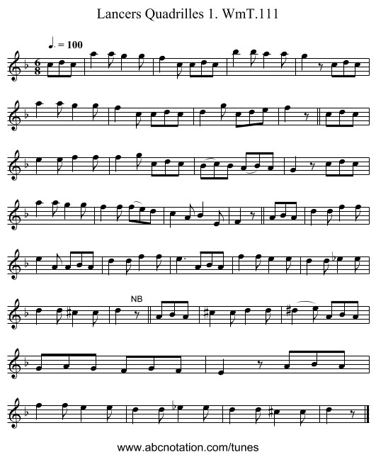 Lancers Quadrilles 1. WmT.111 - staff notation