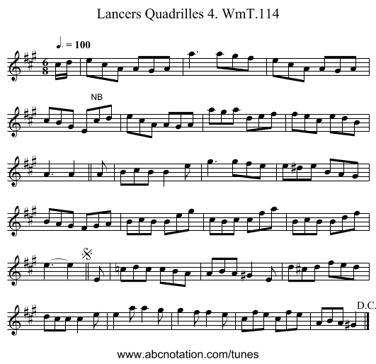 Lancers Quadrilles 4. WmT.114 - staff notation