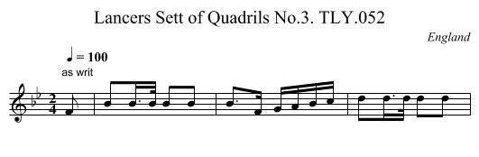 Lancers Sett of Quadrils No.3. TLY.052 - staff notation