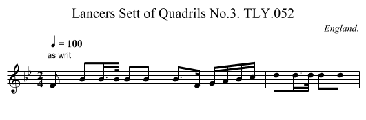 Lancers Sett of Quadrils No.3. TLY.052 - staff notation