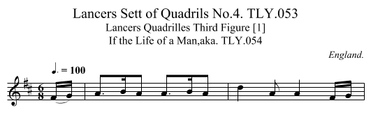 Lancers Sett of Quadrils No.4. TLY.053 - staff notation
