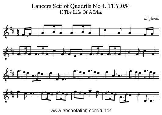 Lancers Sett of Quadrils No.4. TLY.054 - staff notation