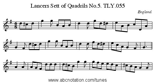 Lancers Sett of Quadrils No.5. TLY.055 - staff notation