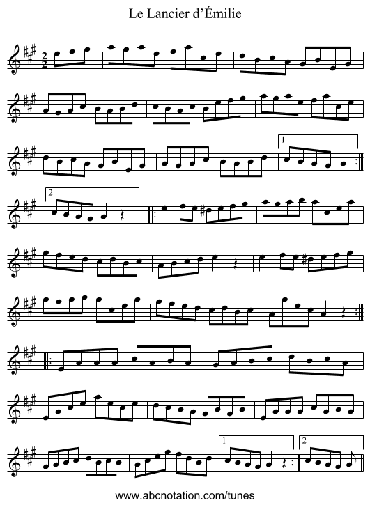 Lancier d’Émilie, Le - staff notation