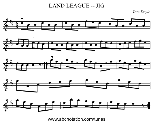 LAND LEAGUE -- JIG - staff notation