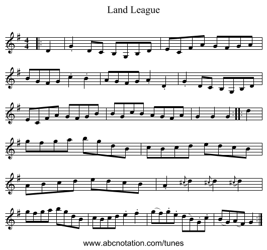 Land League - staff notation