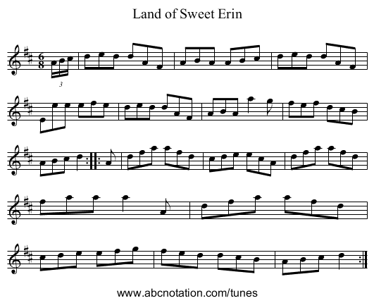 Land of Sweet Erin - staff notation
