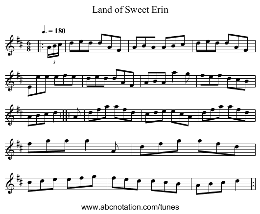 Land of Sweet Erin - staff notation