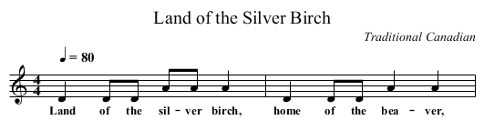 Land of the Silver Birch - staff notation