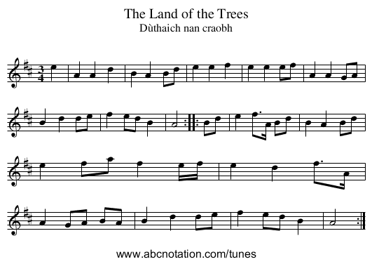 Land of the Trees, The - staff notation