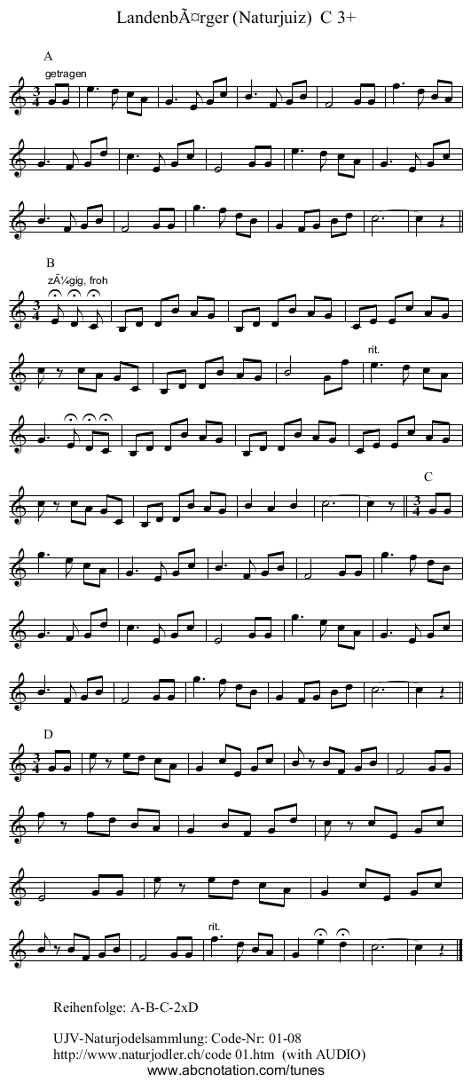 LandenbÃ¤rger (Naturjuiz)  C 3+ - staff notation