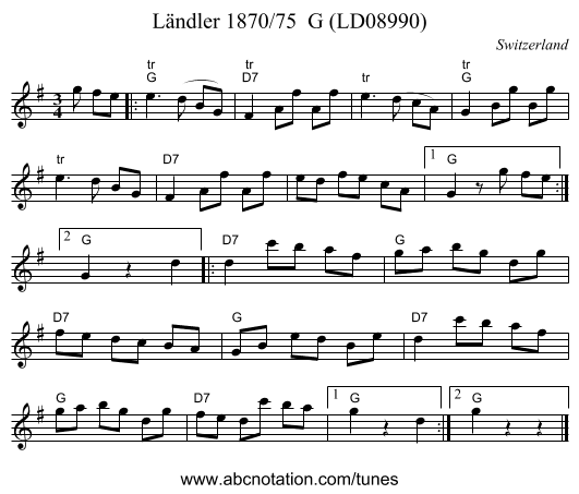 Ländler 1870/75 G (LD08990) - staff notation