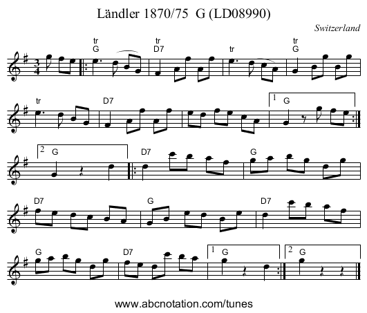 Ländler 1870/75 G (LD08990) - staff notation