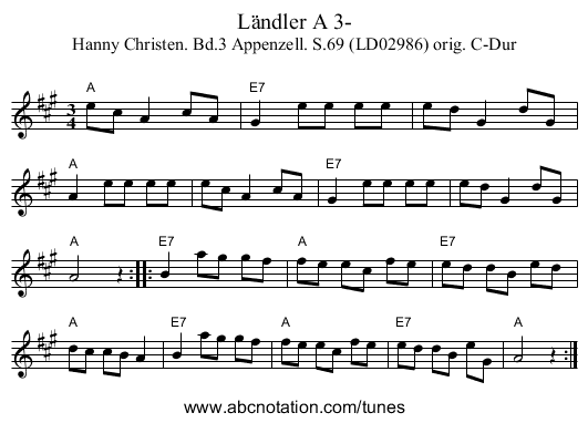 Ländler A 3- - staff notation