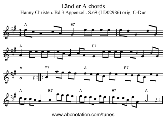 Ländler A chords - staff notation