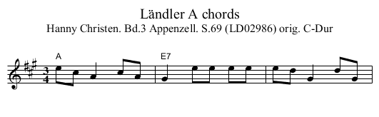 Ländler A chords - staff notation