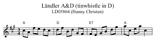 L&auml;ndler A&D (tinwhistle in D) - staff notation