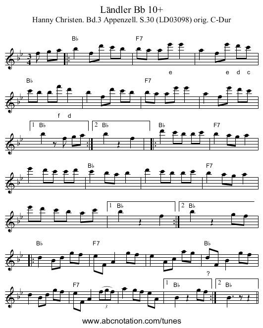 Ländler Bb 10+ - staff notation