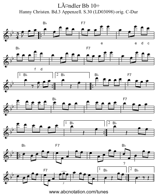 LÃ¤ndler Bb 10+ - staff notation