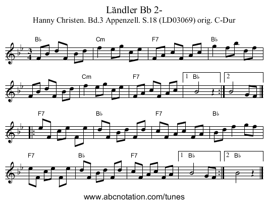 Ländler Bb 2- - staff notation