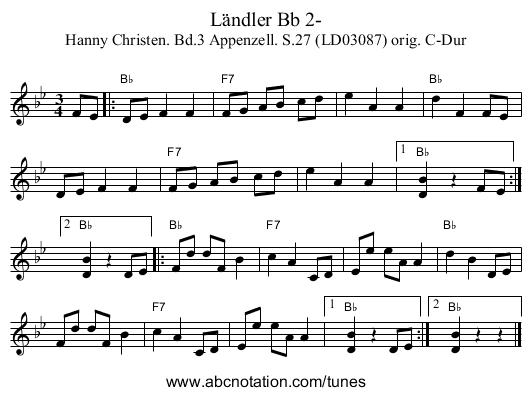 Ländler Bb 2- - staff notation