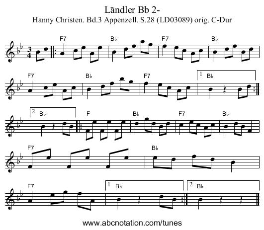 Ländler Bb 2- - staff notation