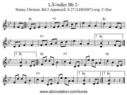 Ländler Bb 2- - staff notation