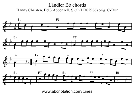 Ländler Bb chords - staff notation