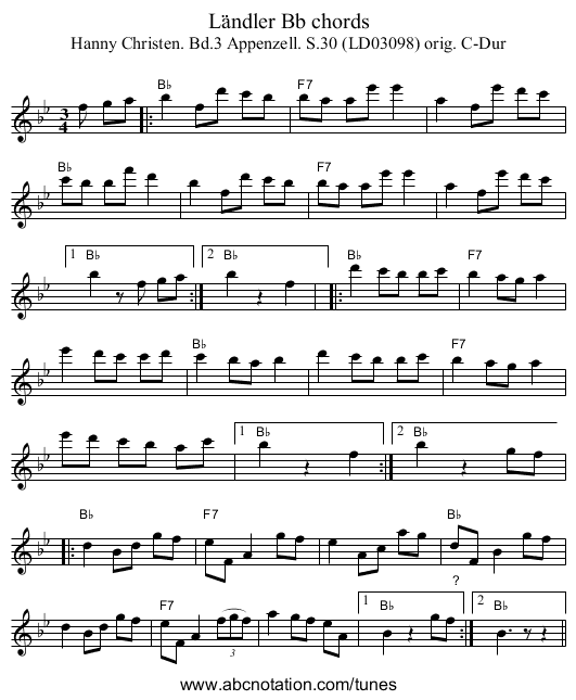 Ländler Bb chords - staff notation