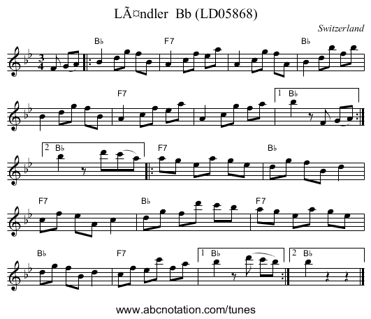 LÃ¤ndler  Bb (LD05868) - staff notation