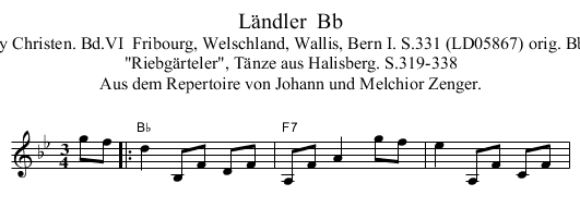 L&auml;ndler  Bb - staff notation