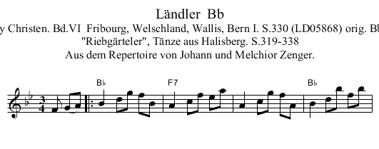 L&auml;ndler  Bb - staff notation