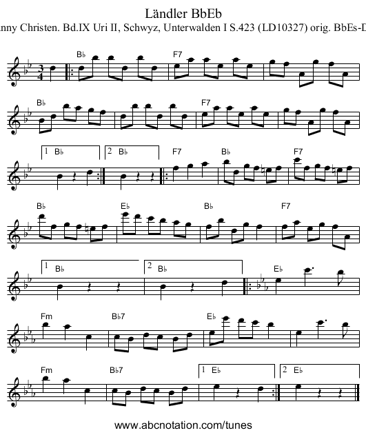 L&auml;ndler BbEb - staff notation