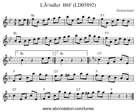LÃ¤ndler  BbF (LD05892) - staff notation