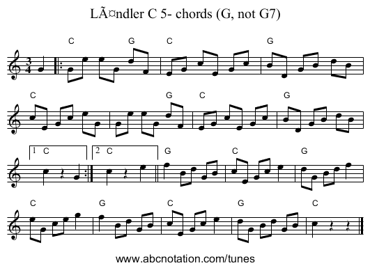 LÃ¤ndler C 5- chords (G, not G7) - staff notation