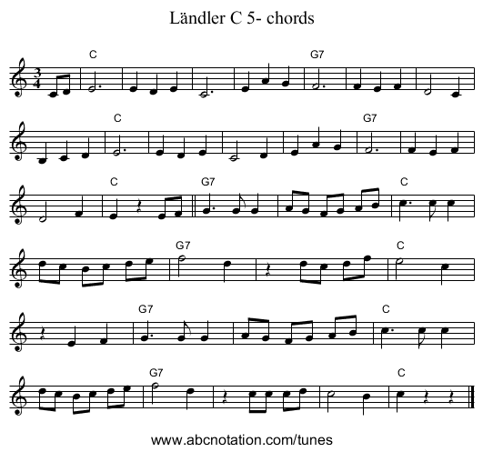 L&auml;ndler C 5- chords - staff notation