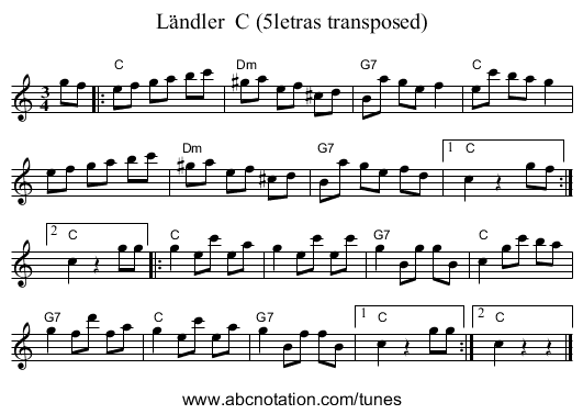 Ländler C (5letras transposed) - staff notation