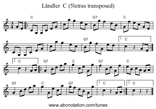 Ländler C (5letras transposed) - staff notation