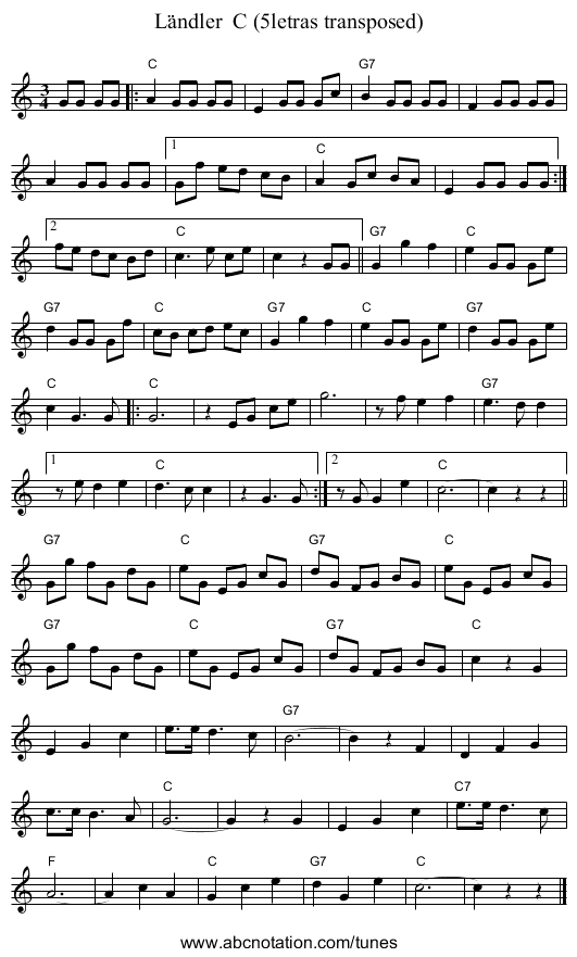 Ländler C (5letras transposed) - staff notation
